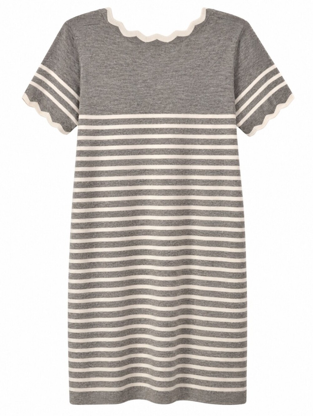 Papermoon Grey & White Striped Tunic Dress With Scallop Trim